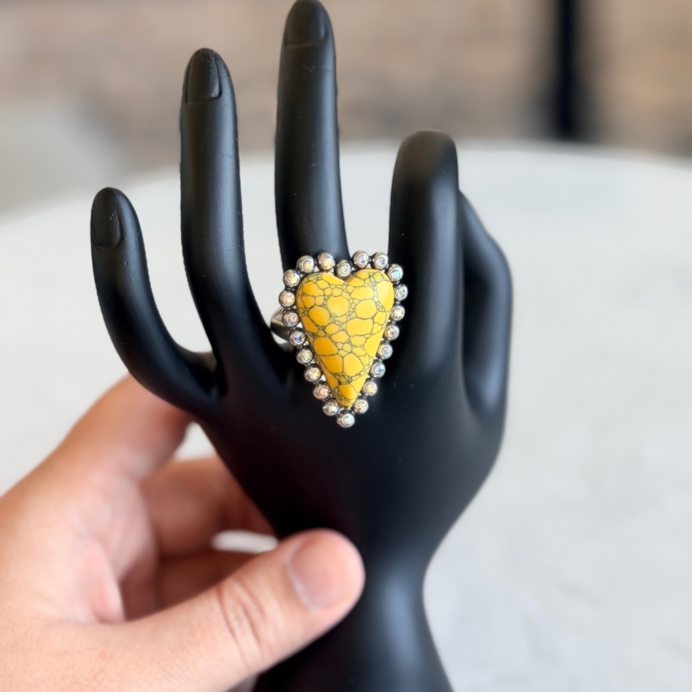 Yellow Heart Stone Ring with Silver Accent Used